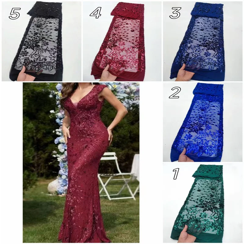 2024 Royal Blue Sequins Tulle Lace Fabric High Quality African Swiss Voile Embroidery Mesh Net Laces 5 Yards For Sew Party Dress