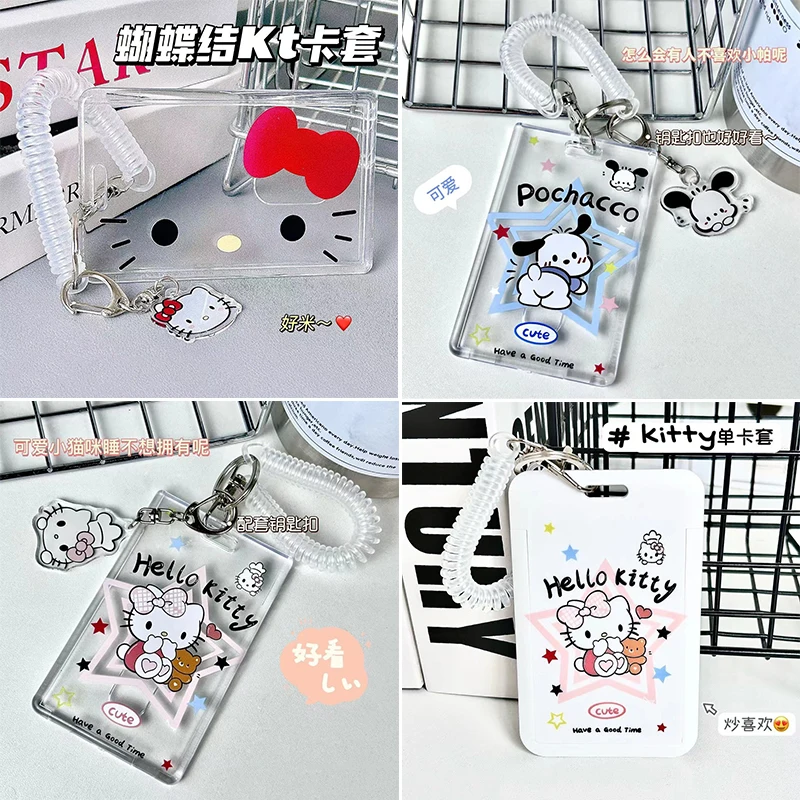 1pc Hello Kitty Pochacco Kawaii Transparent Card Holder Anime Girl Portable Campus Bus Bank Meal Access Control ID Card Bag Case