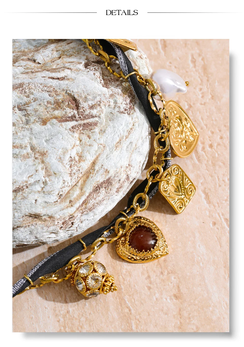 Yhpup Arrivals Seil geflochtene Kette Zirkonia Perle Herz Blume Tropfen Halskette beliebte Edelstahl Charm Kragen Schmuck – Detail 11
