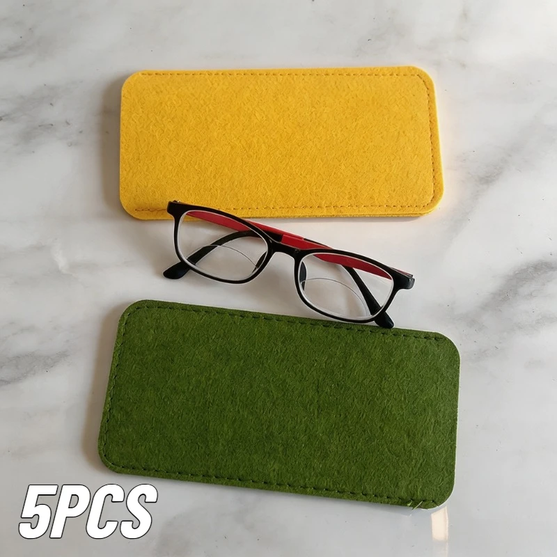 5PCS Colorful Felt Portable Glasses Case Minimalist Stylish Eyeglass Pouch Soft Spectacle Storage Bag Unisex Eyewear Accessory
