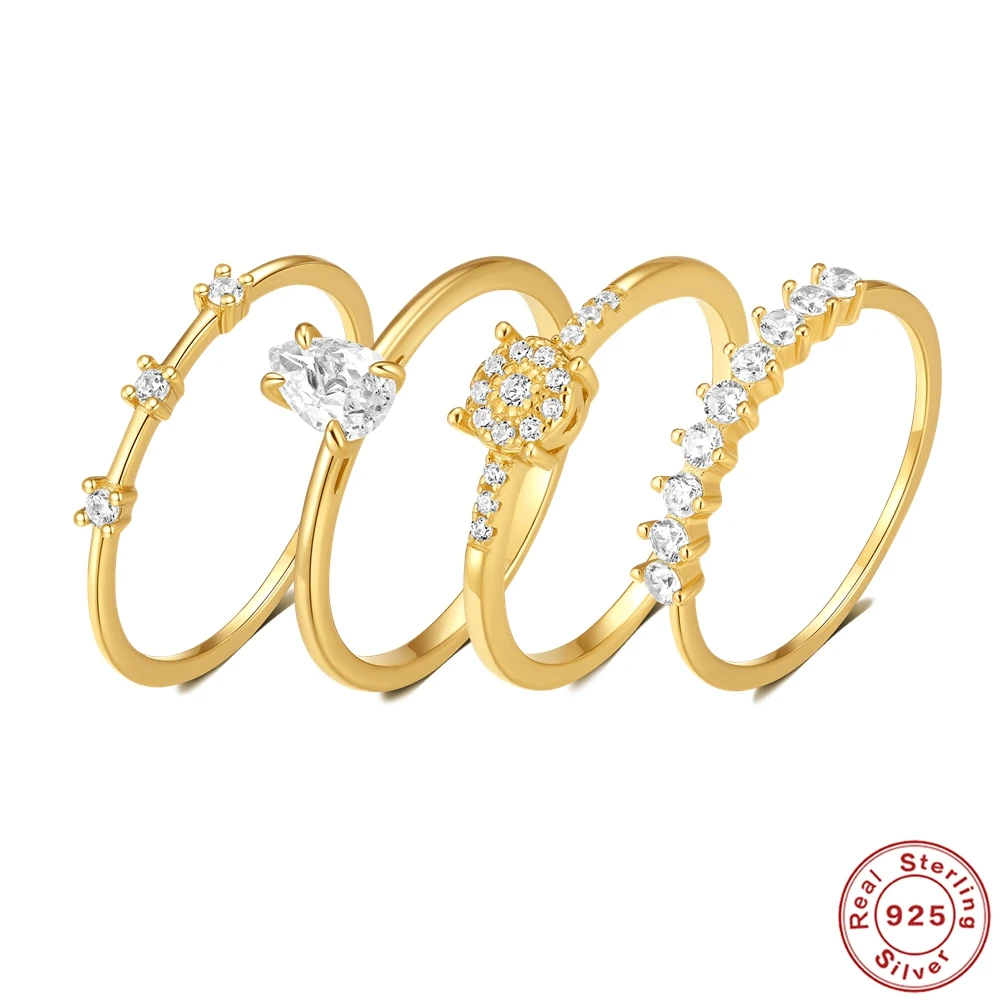 AIDE 925 실버 절묘한 반지 여성용, 작은 반짝이 큐빅 골든 컬러, 신부 웨딩 파티 반지, 파인 주얼리