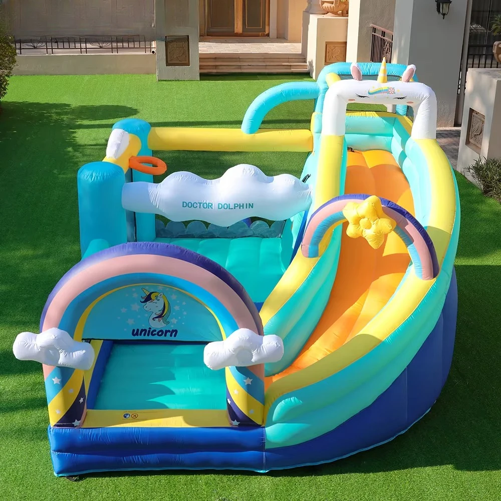 

New Design Hot Sale Rainbow Cloud Family Fun Jumping Castle Slide With Combo Inflatable Bounce House Castle Outdoor for Kids