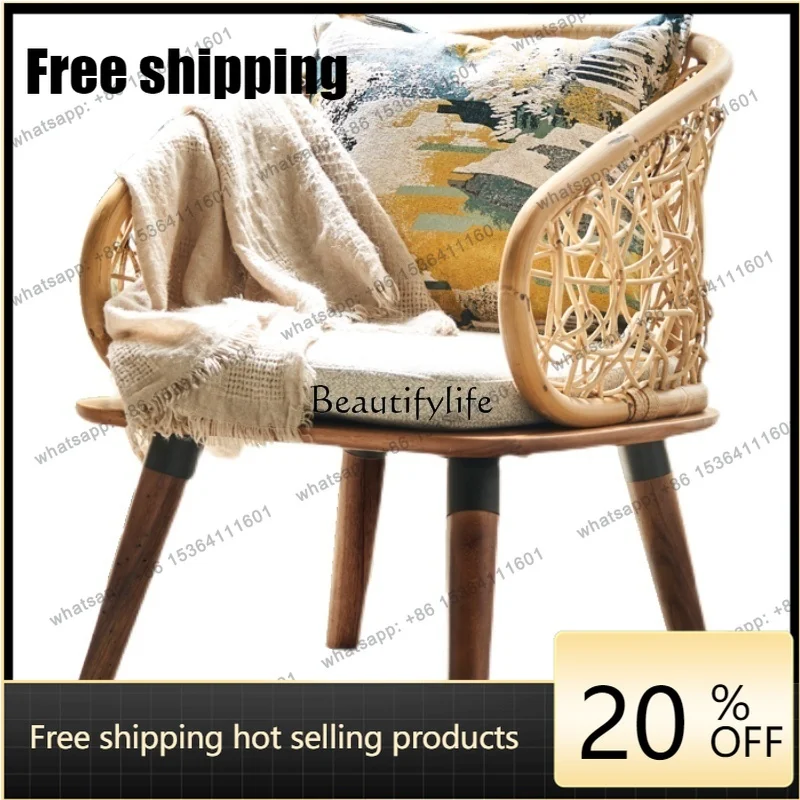 XX Nordic Rattan Chair Three-piece Rural Solid Wood Nordic Home Balcony Backrest Sofa Chair