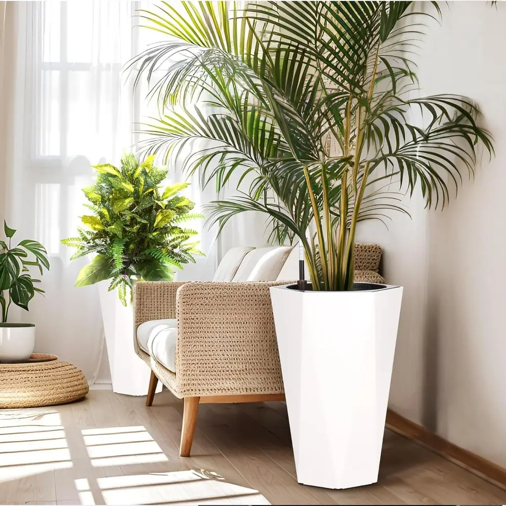 

Inch Tall Planters With 2 Trays And A Water Level Monitor And Wheels,2 Pack Planting Pots For Patio, Porch, Living Room, Or Hom
