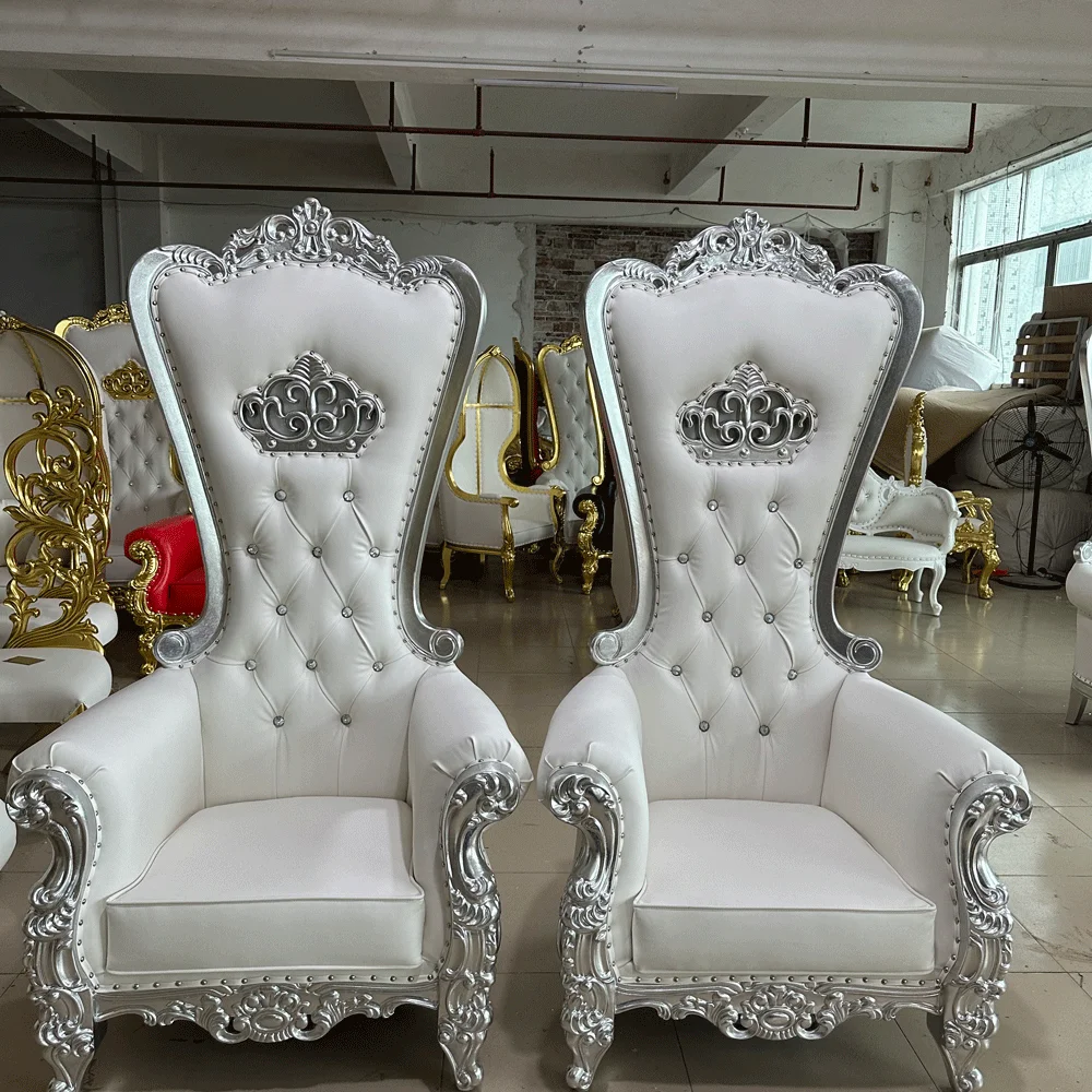 

Golden Luxury High Back Wooden Throne Chair Queen King Size Modern Design for Hotel Banquet Wedding Party Living Room Furniture