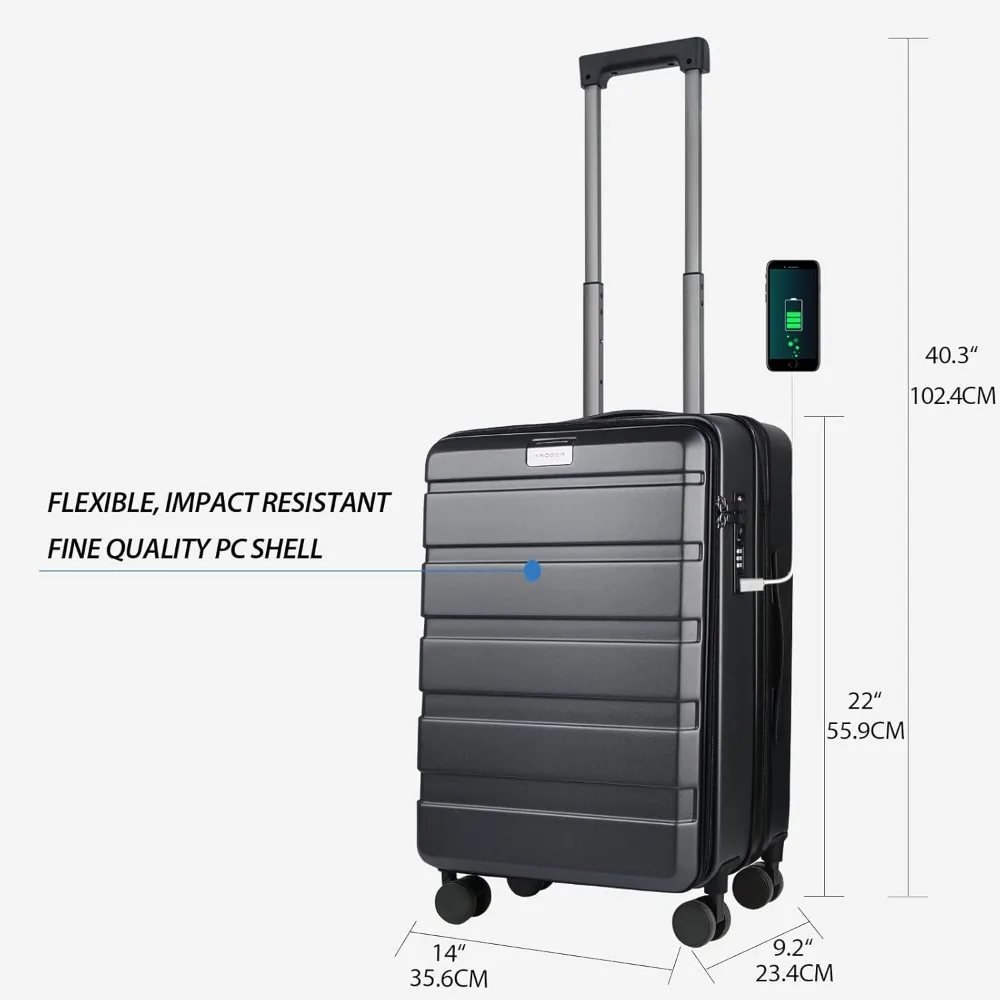 حقيبة ذات هيكل صلب قابلة للتوسيع مع عجلات دوارة، سعة كبيرة، قفل TSA، ومتانة للسفر