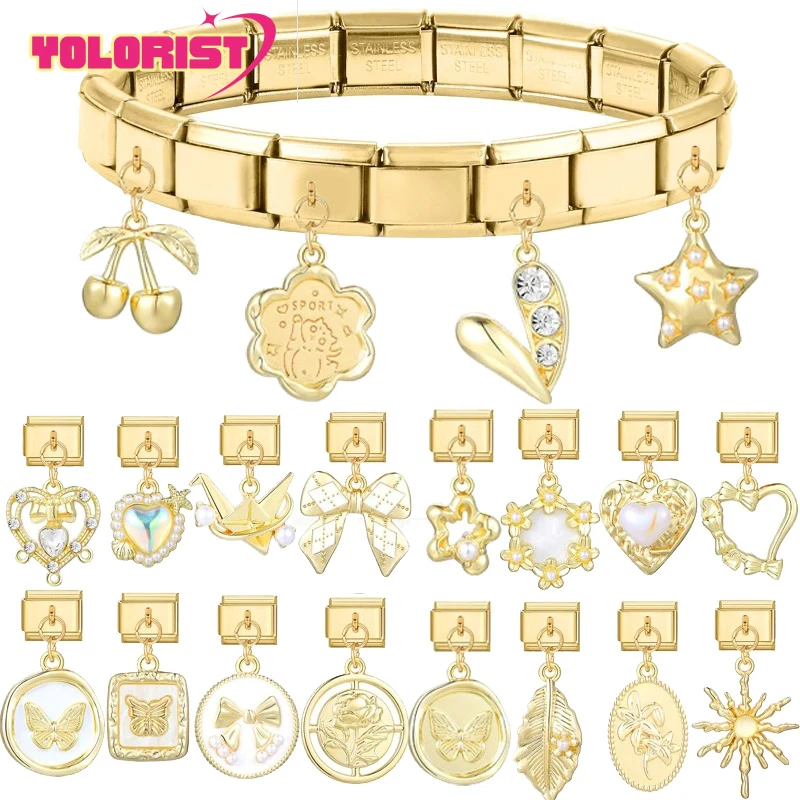 Yolorist-Cadena de eslabones de acero inoxidable para fabricación de joyas, colgante italiano con forma de mariposa, rosa, estrellas, conchas marinas, 9mm