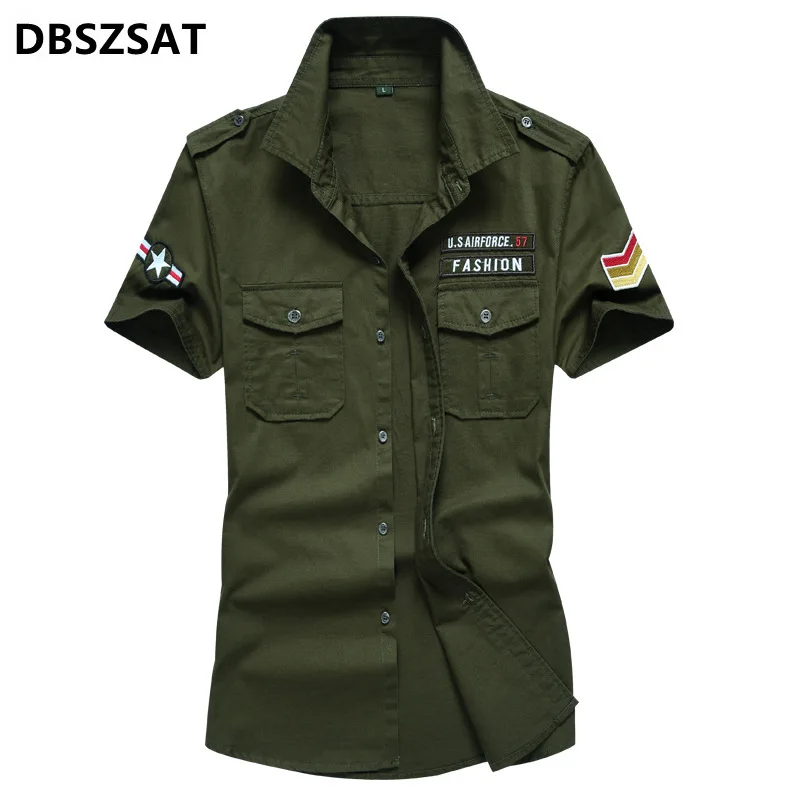 

Summer Military Shirts Men Casual Dress Shirts Male Quality Cotton Solid Badge Mens Shirt Breathable Camisa Masculina Size M-6XL