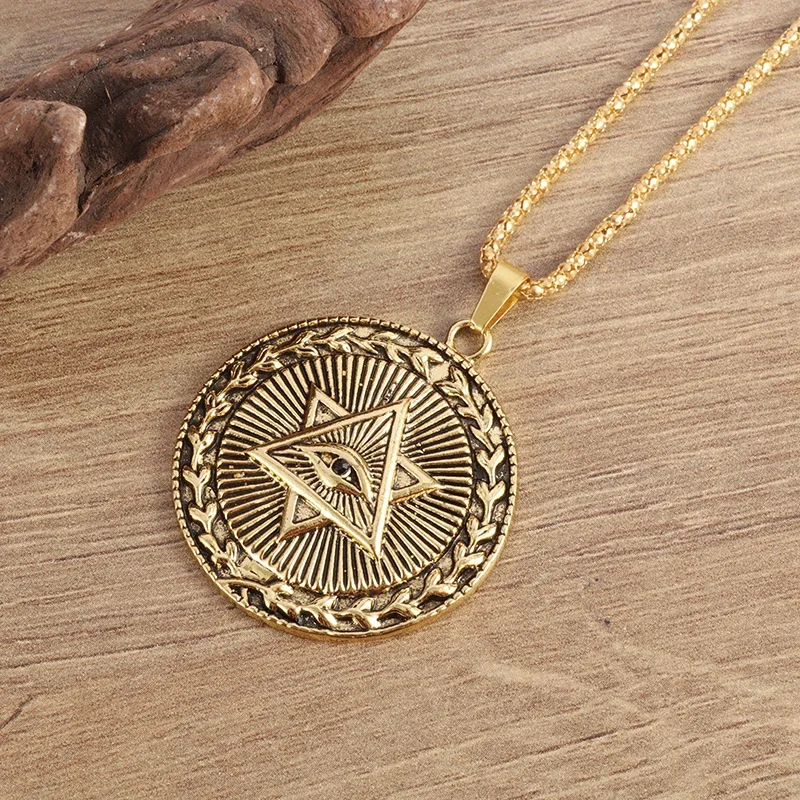 Illuminati All Seeing Eye Amulet Necklace Men\\\'s Fashion Jewelry Punk Hip Hop Gift