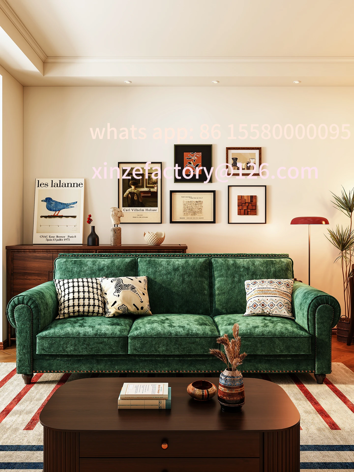 

Customizable American fabric sofa straight row living room