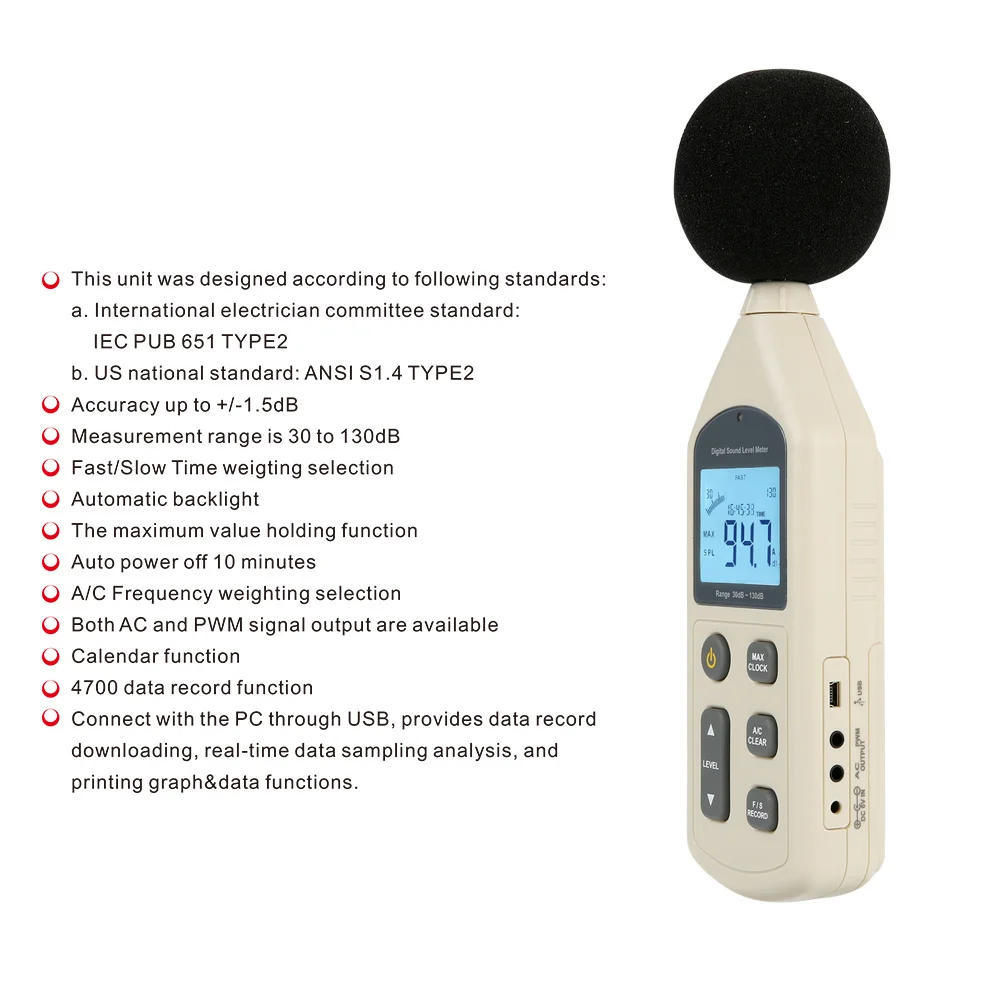 

Standard Intelligence GM1356 Digital Noise Meter Environmental Decibel Meter Multifunctional Detection Sound Level Noise Volume