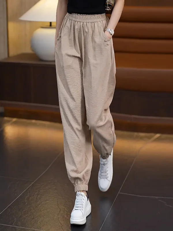 

Comfortable Thin Cotton Linen Lantern Pants High Waist Loose Fit Casual Pants Drapey Style Nine Point Summer Fashionable