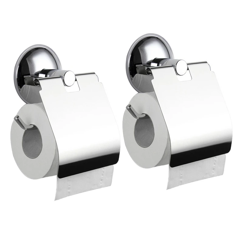 2X Stainless Steel Toilet Paper Holder Heavy Duty Suction Wall Mount Toilet Tissue Paper Holder Bathroom Paper Holder