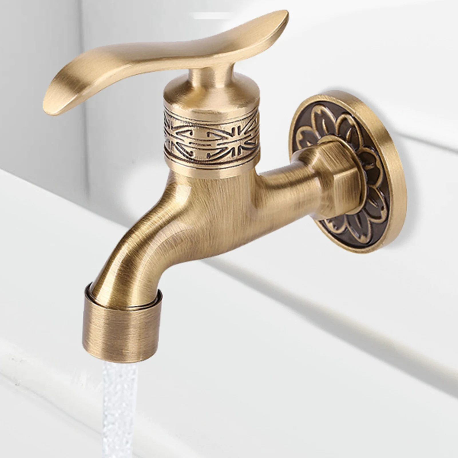 

Brass Sink Faucet Garden Carved Tap Wall Mounted Antique Washing Machine Faucet Kitchen Water Tap Widely Applicability