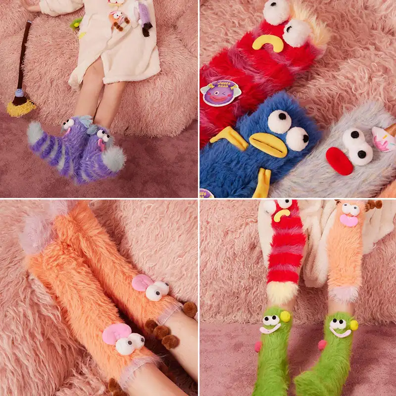 

Coral Velvet Three-Dimensional Quirky Socks Funny Cartoon Thick Warm Mid Socks Cartoon Fluffy Socks Coral Velvet Women Socks