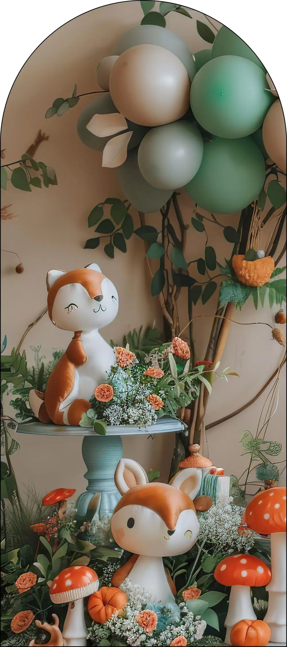 ฉากหลังโค้ง Mocsicka สำหรับงานวันเกิด งานแต่งงาน งานเลี้ยงฉลอง  แบบยืดหยุ่นสองด้าน  ตกแต่งด้วยดอกไม้และลูกโป่ง