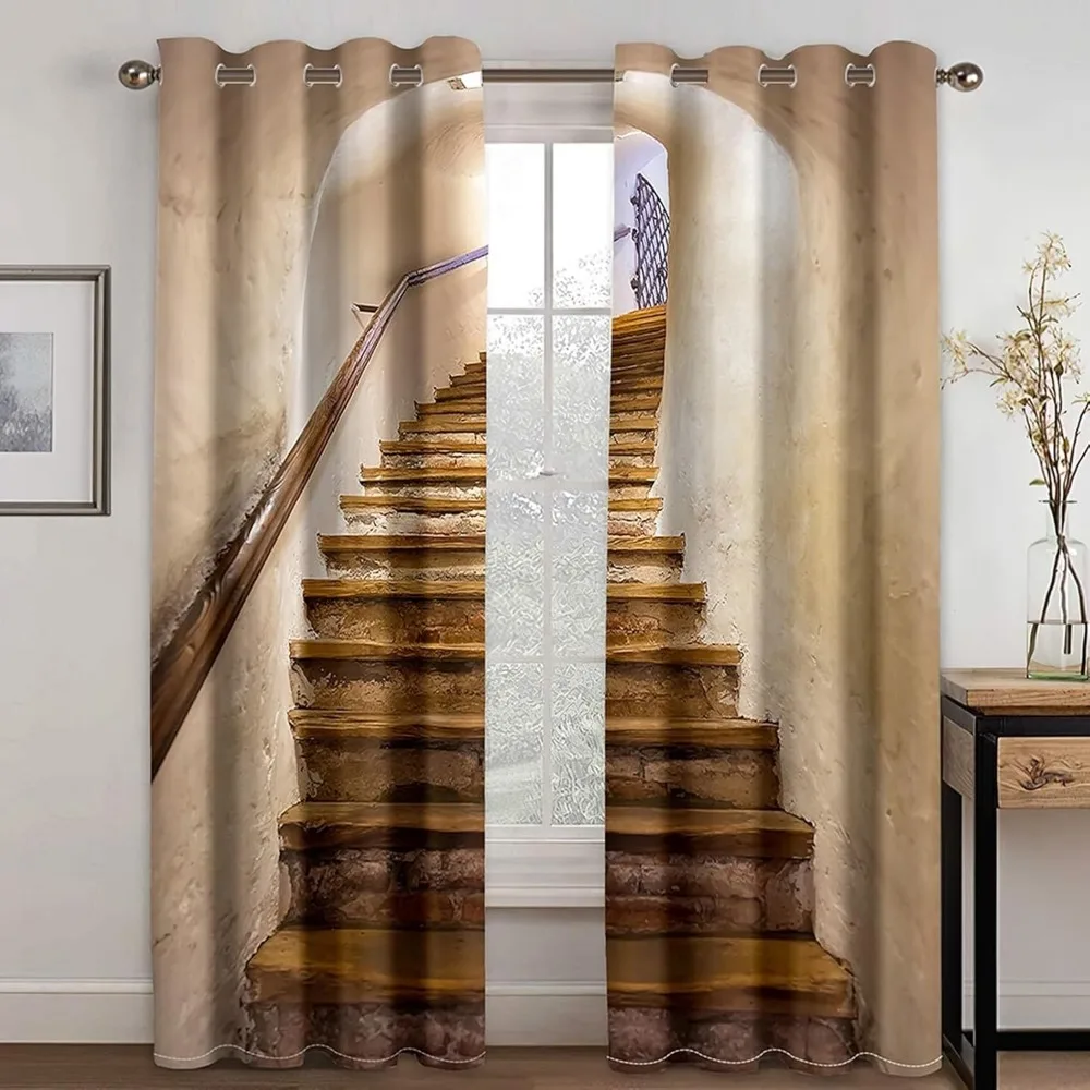 Braune Wohnzimmervorhänge, 2er-Set, Vintage-Treppenhausstil, 92" breit x 108" hoch (234 cm x 274 cm), Polyestermaterial