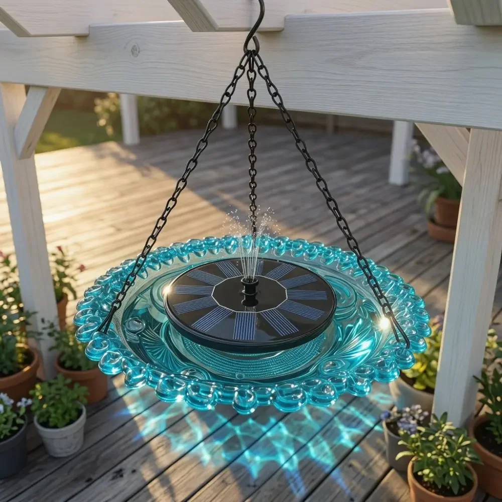 Automatic Solar Fountain Birdbath Waterfall Design Plastic Solar Bird Bath Floating Water Feature Garden Bird Feeder Garden