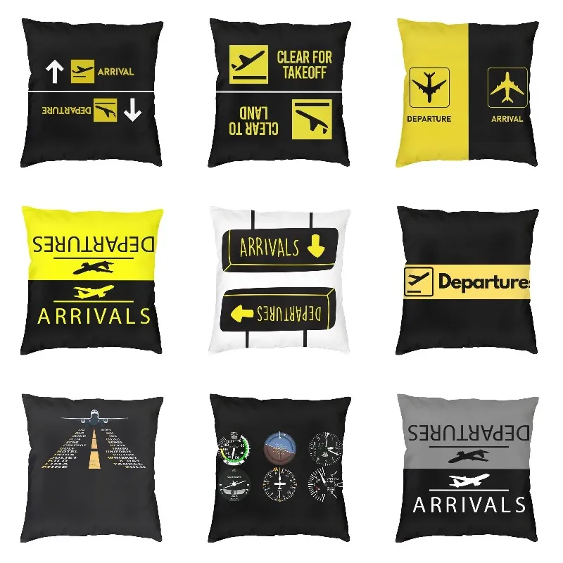 Cool Aviation Departures Arrivals Pillow Cover Home Decor 3D Double Side Print Aviator Airport Airplane Cushion Cover for Sofa