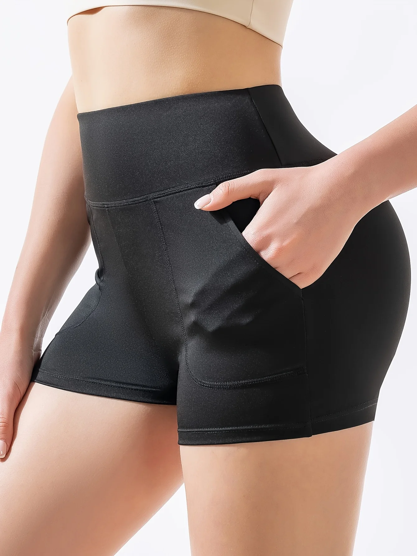 Women High Waist Pocket Yoga Shorts, Tight Butt Lifting 3 Inch Workout Shorts for Running Fitness Summer