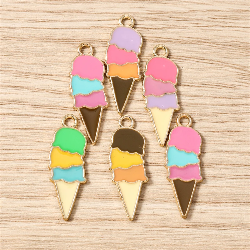 10 Stück 10x26mm Niedliche Emaille Sommer-Essen Eiscreme Charms Anhänger für Schmuckherstellung Ohrringe Halskette Armband DIY Bastelbedarf – Detail 11