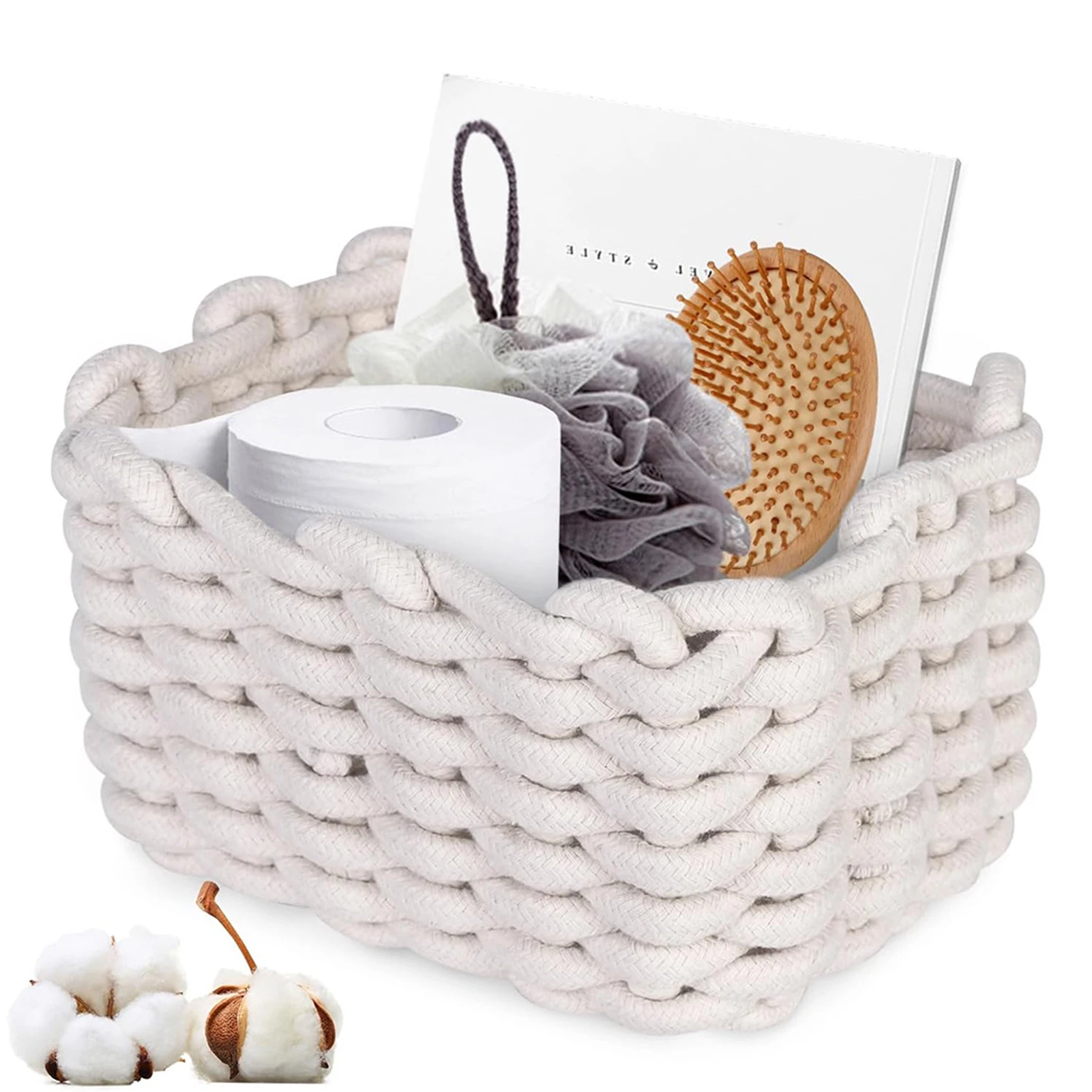 2pcs Handmade Storage Basket Hemp Woven Organizer Basket For Toiletry Skincare Cosmetic Makeup Hair Accessory Jewelry Fake Nails