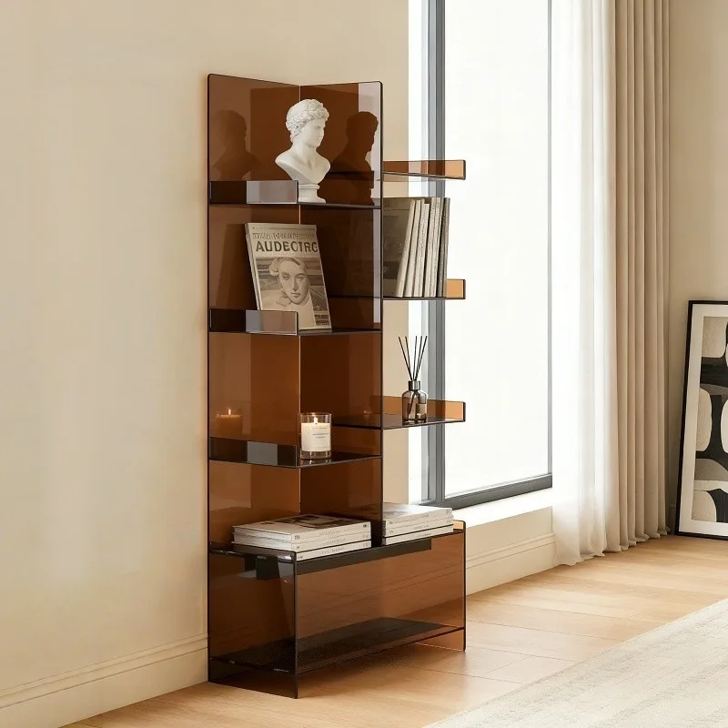 Light luxury Nordic style shelf acrylic living room storage display erection multi-layer floor bookshelf decorative cabinet