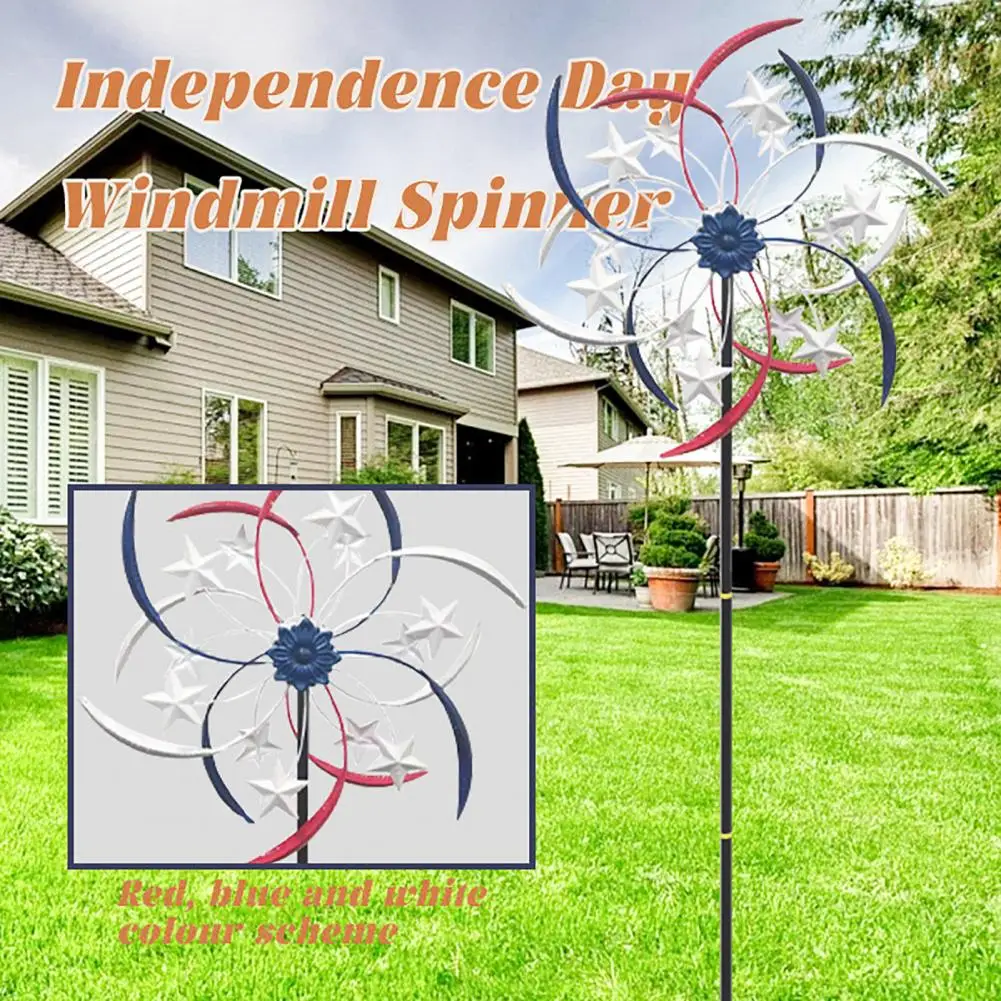 Decorative Lawn Spinner Patriotic Metal Wind Spinner Independence Day Star Yard Decoration for Outdoor Garden Lawn Ground Stake