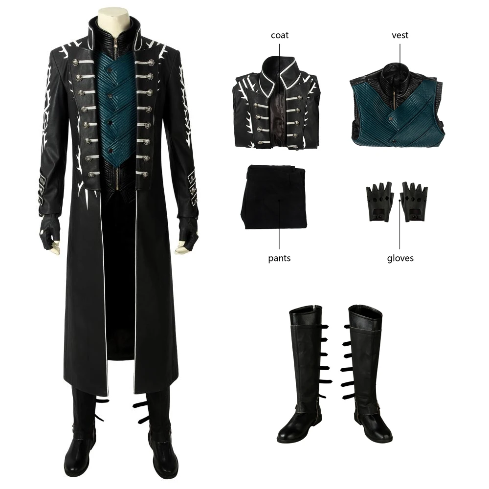 Game DMC 5 Role playing Costume Halloween Carnival Equipment Devil Hunter Virgil Long Fashion Jackets Fantastic Equipment and Bo