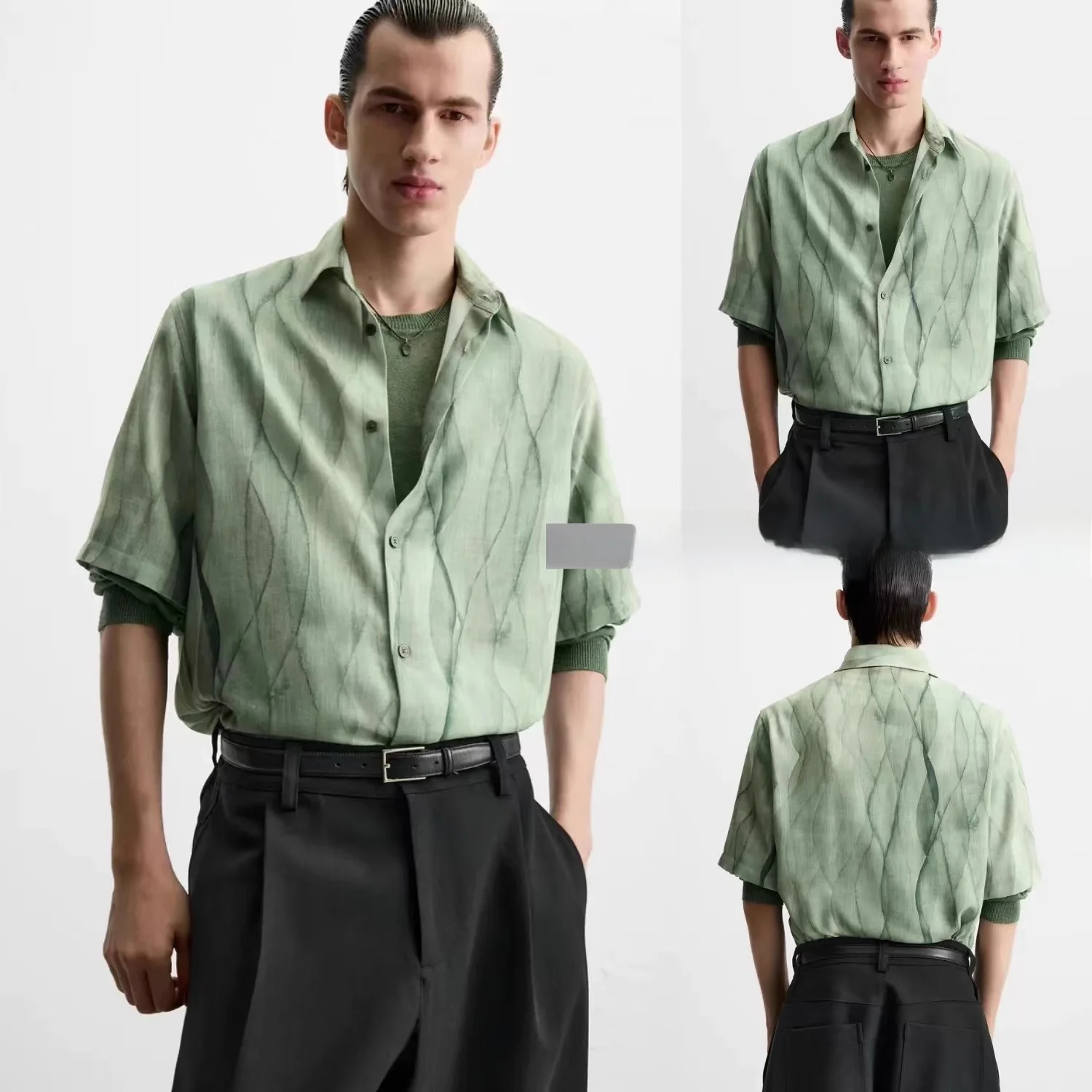

Summer 2025 Loose Fit ort Sve irt Casual Abstract Print Turn-down Collar Men's Faion New Arrival Cool Sensation Thin