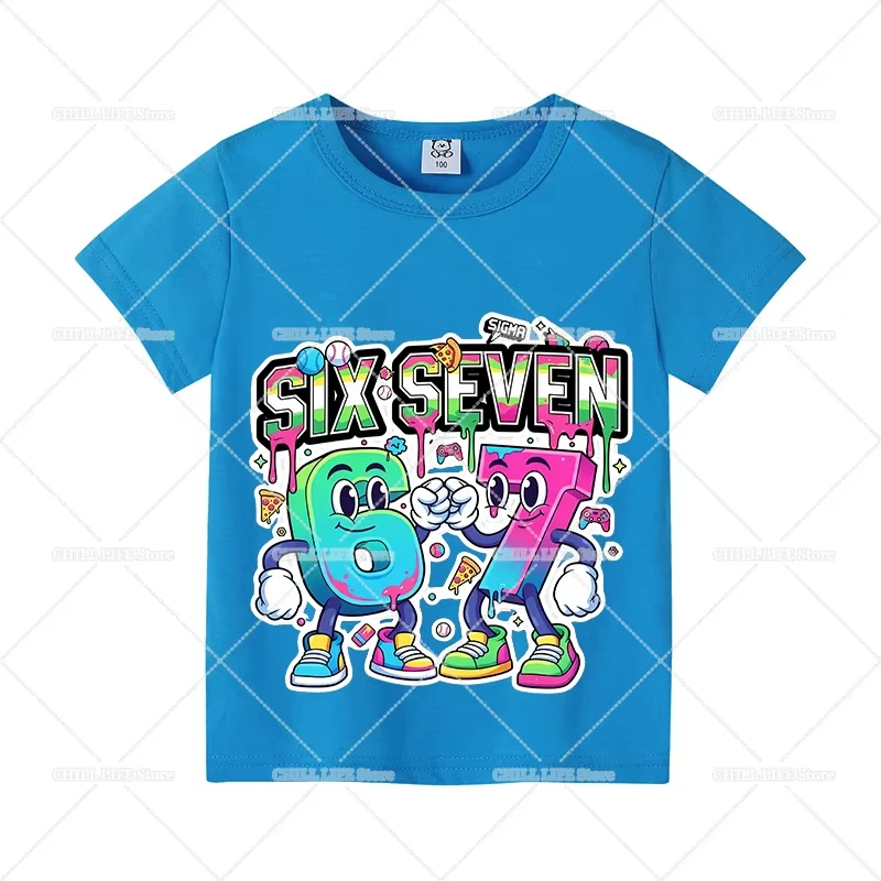 Kids Black SIX SEVEN 67 Building Block Graphic T-Shirt, Soft Cotton, Game Wear for Boys & Girlstk0170