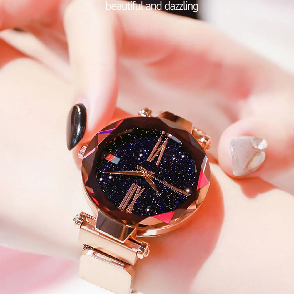 Orologi da donna alla moda Orologio da donna con cielo stellato magnetico Orologio da polso al quarzo con cinturino magnetico Orologio da polso da donna di lusso regalo