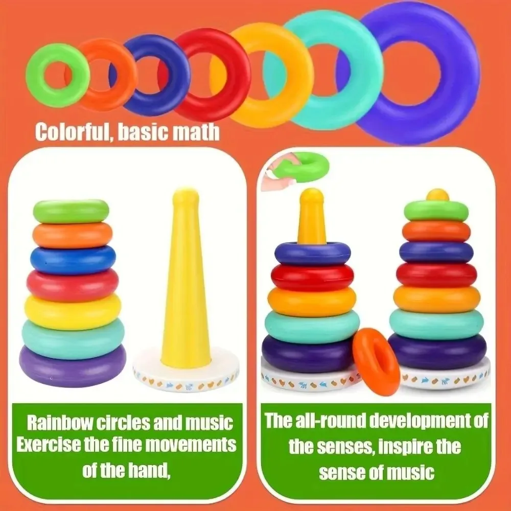 ABS Learning Stacking Ring Toys Sensory Learning Stackable Rainbow Stacking Toys Early Education Round Corner Stackable Ring Toy