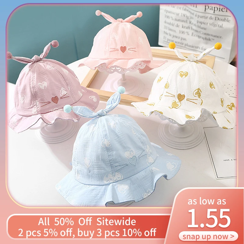 

Love Print Baby Fisherman Hat Sweet Ruffle Brim Children Bucket Cap Soft Cotton Kids Panama Basin Cap For Boys Girls Sun Visros