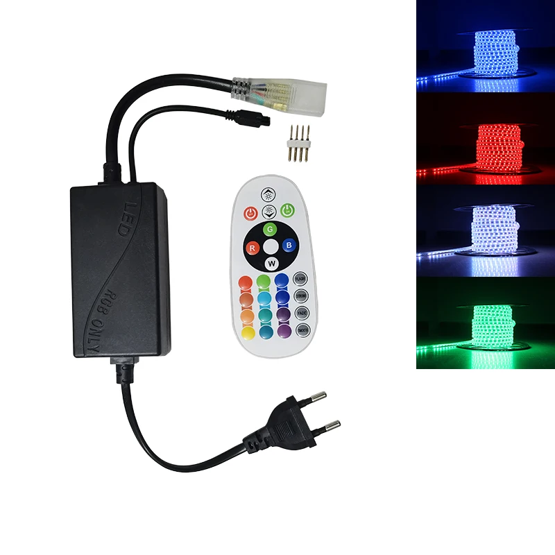 EU Power Plug RGB LED Strip 1000W IR Remote Controller 220V 16 Color Lights 4PIN 11MM Connector 5050 Remote Control 24Keys RGB