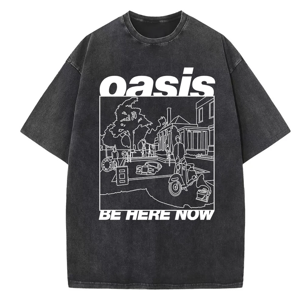 تي شيرت Oasis Live 25 Tour Acid Washed تي شيرت Harajuku برقبة دائرية هدية للمعجبين
