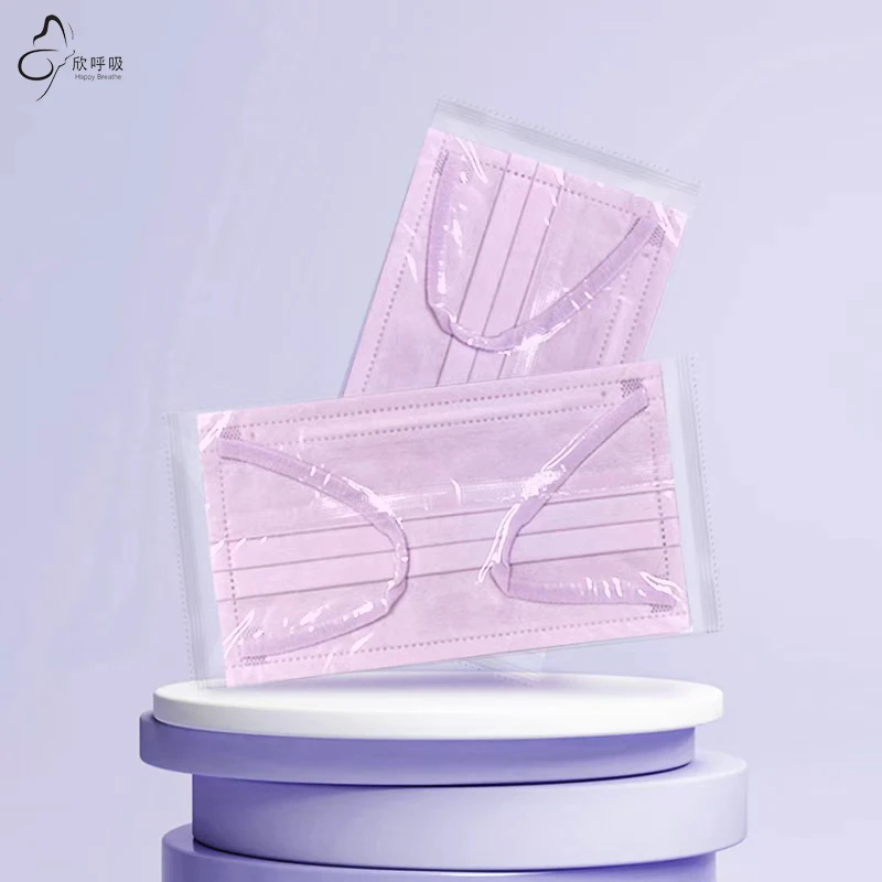 50PCS Pink Disposable Face Masks Adult Flat Mouth Health Care Personal Protection Individually Wrapped