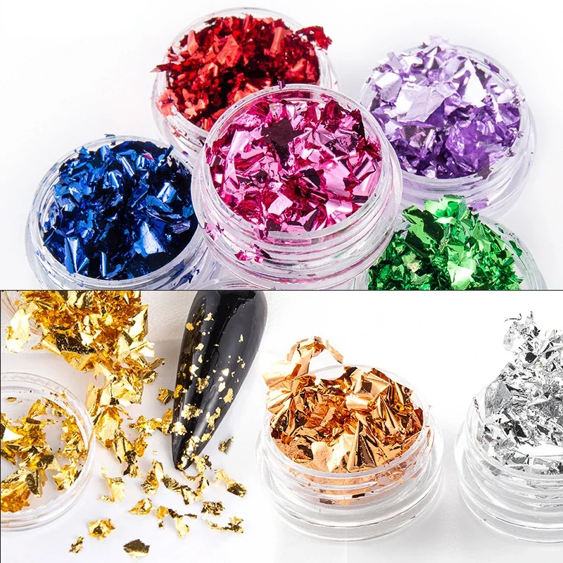 Manicuring Aluminum Foil Sequins For Nails Gold Silver Irregular Glitter Flakes Mirror Chrome Powder Manicuring  Decorations