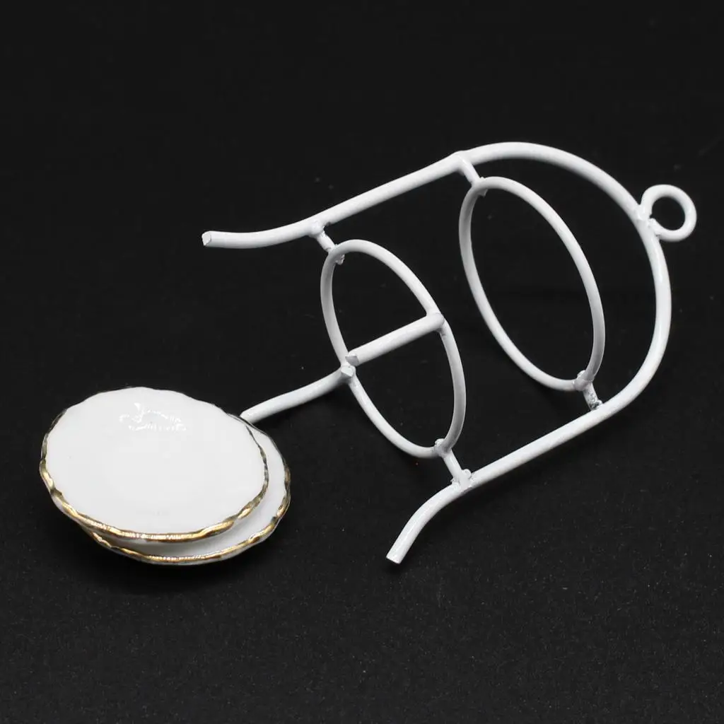 3 pezzi 1/12 casa delle bambole mobili in miniatura supporto per torta bianco piatto da cucina