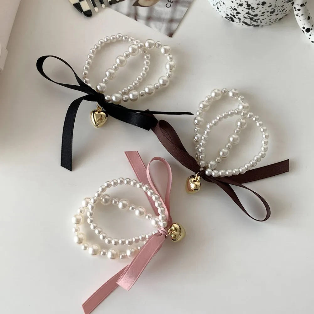 Luxury Big Elegant White Pearl Hair Ties Beads Girls Scrunchies Rubber Bands Ponytail Holders Hair Accessories Elastic Hair Band