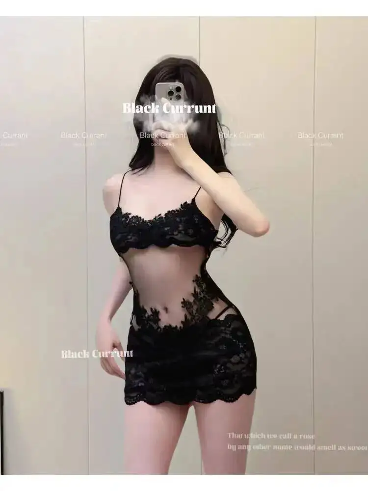 Minivestido Sexy de malla transparente para mujer, minivestido con tirantes de retazos de encaje, Espalda descubierta, tirantes en V profundo, sin mangas, encantador 4L5J