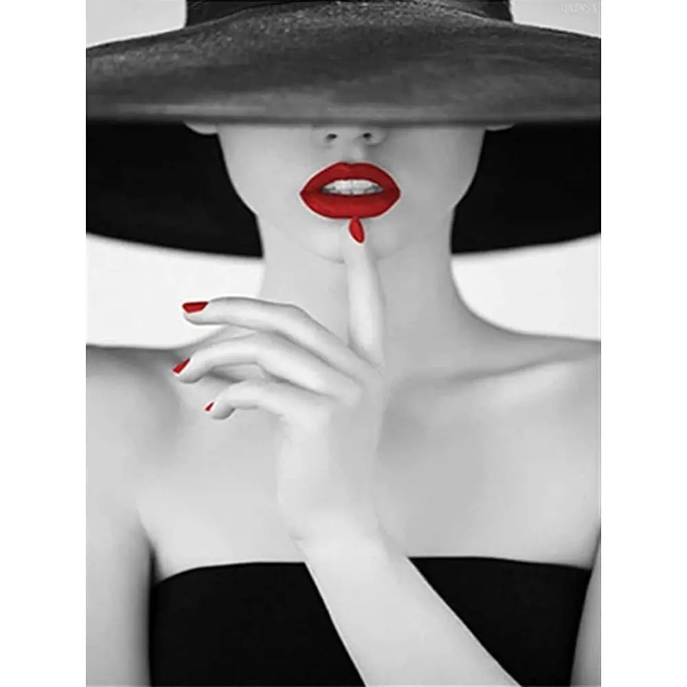 

Наборы для алмазной живописи для взрослых и детей: черно-белая картина с красными губами, 12x16 дюймов, DIY, 5D, полный набор для алмазной живописи, хрустальные стразы