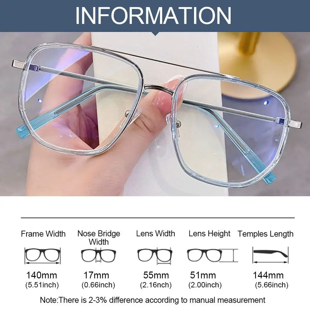 NEW Double Bridge Square Anti-blue Light Glasses Women Men Vintage Transparent Computer Glasses Oversize Frame Eyeglasses 1PC