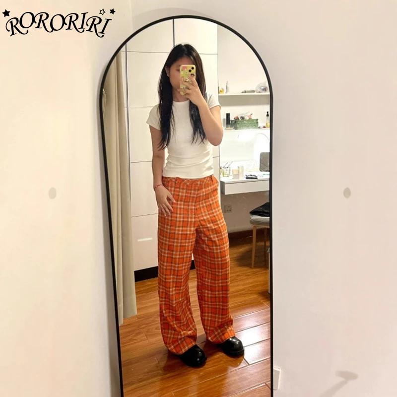 

RORORIRI женские длинные брюки желтые клетчатые широкие брюки корейские мешковатые повседневные брюки в стиле Харадзюку длиной до пола, модные большие размеры