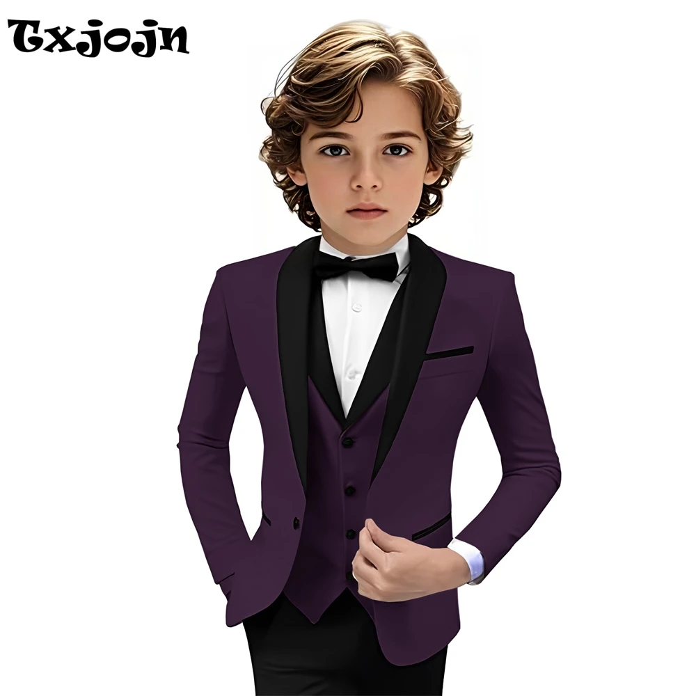 

Boys Shawl Lapel Suit Set 3 Pieces Host Costumes,Formal Smart Slim Fit Suits For Kids,Plus Size Tuxedo Party Outfit 2-20T
