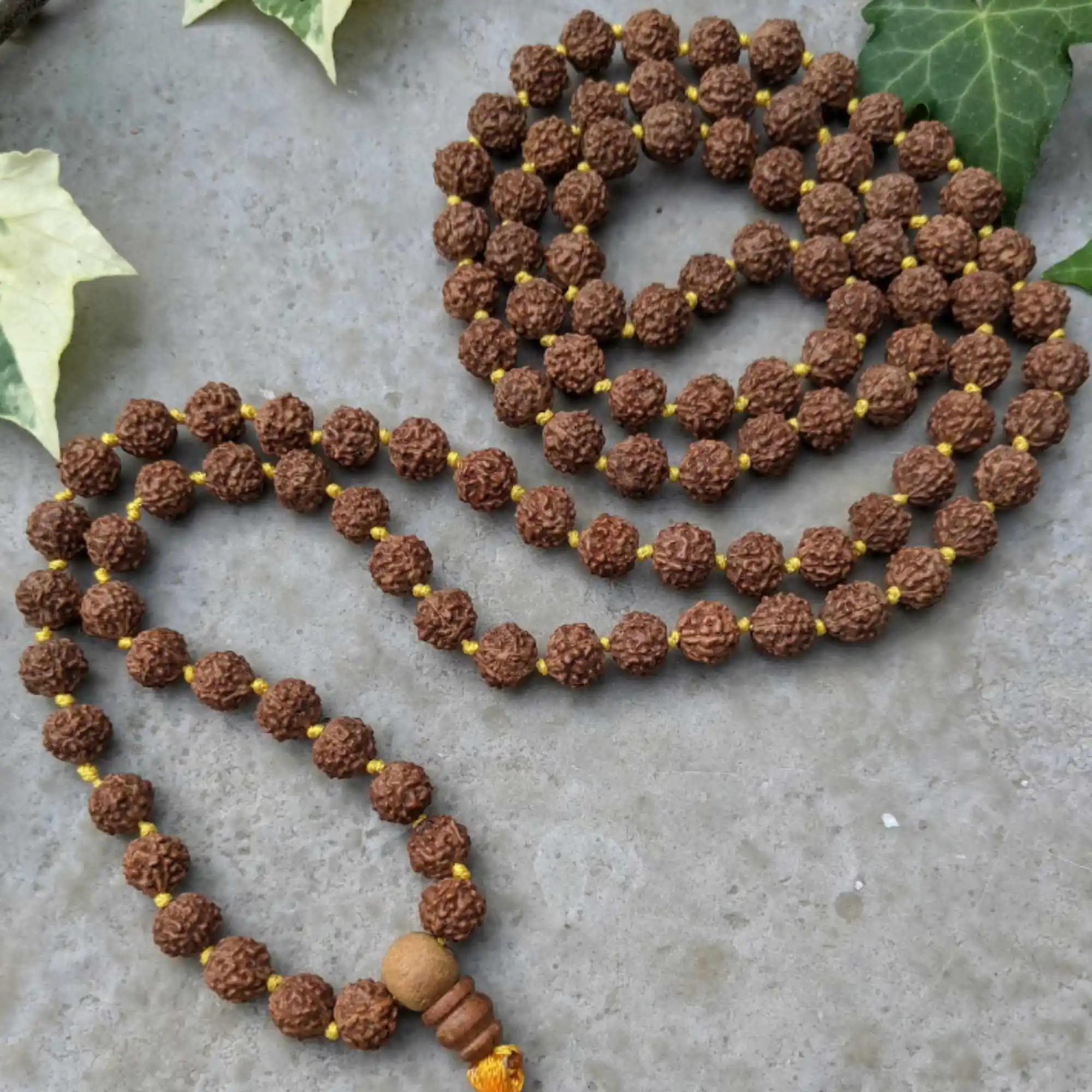 8mm Natural brown round Nepalese Rudraksha 108 knot necklace All Saints' Day Meditation Dark Matter Thanksgiving Day Glowing