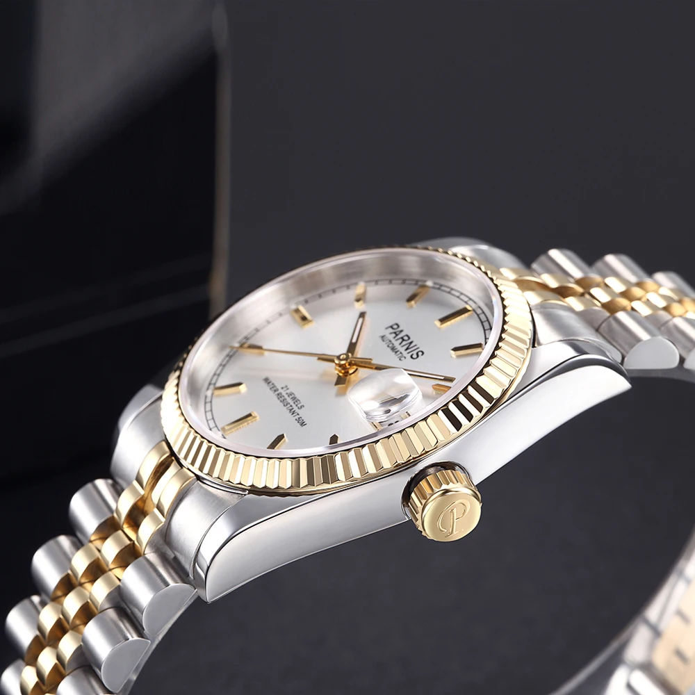 Parhéritage-Montre Mécanique existent pour Homme, Boîtier en Argent, Clip de Saphir de Luxe, Bracelet en Acier Inoxydable, Cadeau, 36mm