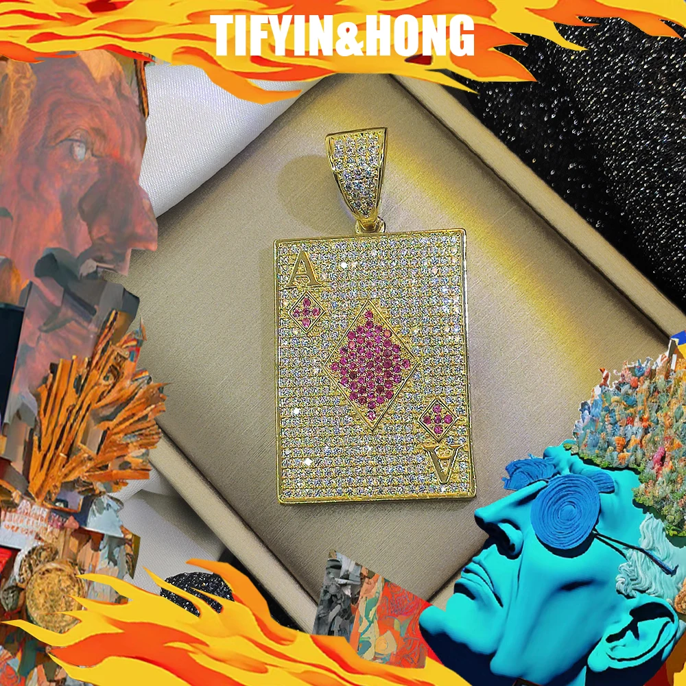 Hip hop exclusive gang popular necklace paired with all diamond poker square A pendant, exquisite packaging, men's decoration