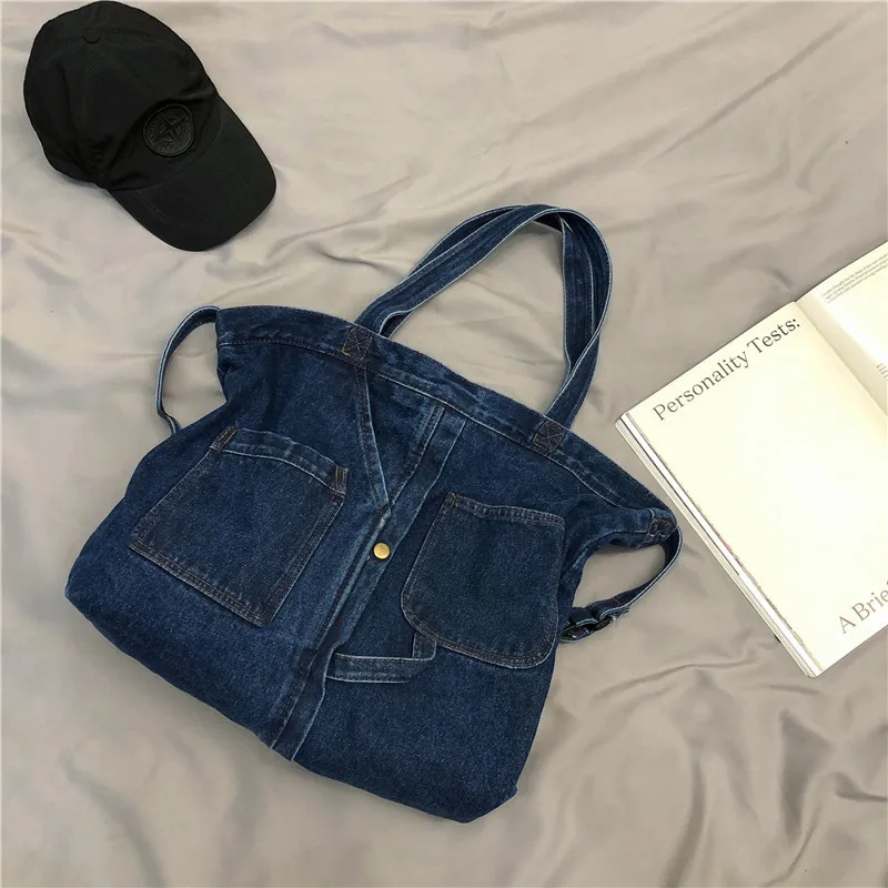 CGCBAG-Bolsos de mensajero de lona de mezclilla para mujer, bolso de mano de gran capacidad, bolso de hombro femenino sólido Simple, bolsos de compras