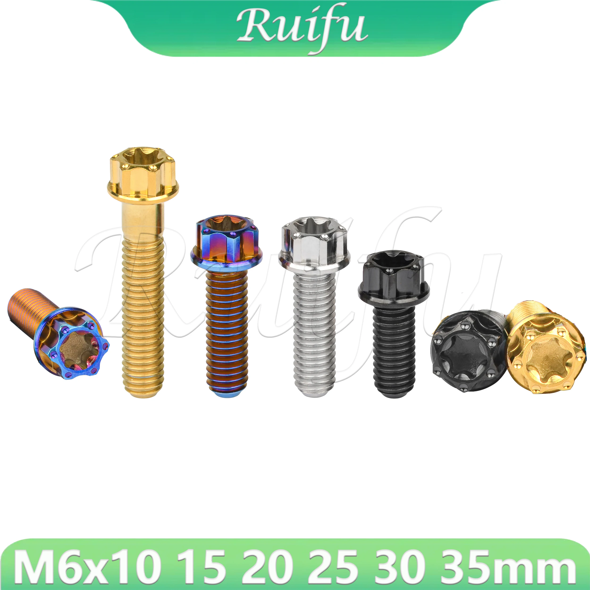 Ruifu Titanium Bolt M6x10/15/20/25/30mm Torx T30 Flange Head (10-30mm Length Options) Pitch 1.0mm